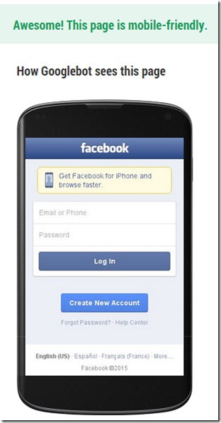 Facebook-google mobile compatibility test
