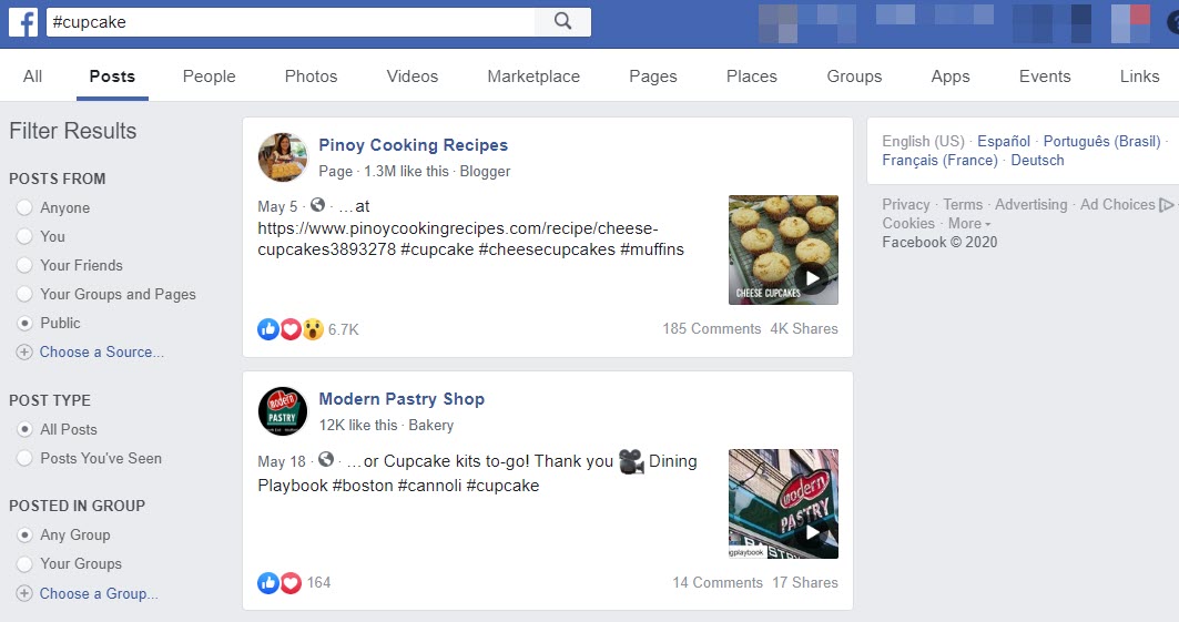 cupcake search example from Facebook